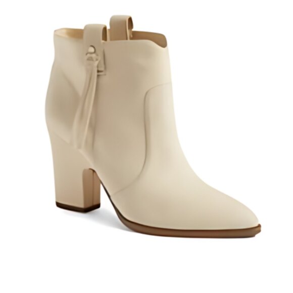 Sam Edelman Niomie Leather Western Booties Ivory Cream 3.5" Heel Size 7 - Picture 1 of 8